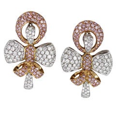 BOUCHERON Pink 
White Diamond  Bow Earrings