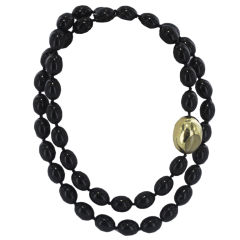 TIFFANY & CO. Long Onyx and Gold Bead Necklace