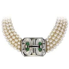 SEAMAN SCHEPPS Deco Pearl Necklace with Diamonds and Emeralds
