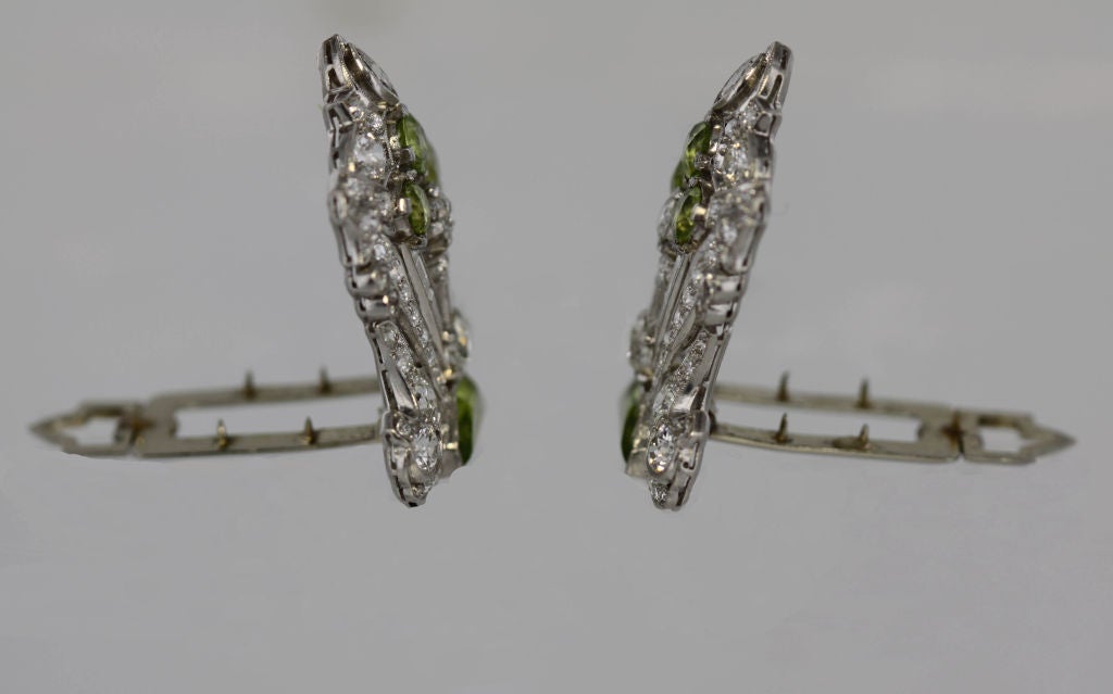 Women's Pair of Art Deco Diamond and Peridot Dress Clips For Sale