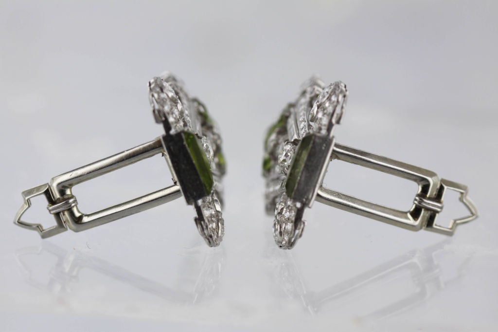 Pair of Art Deco Diamond and Peridot Dress Clips For Sale 1