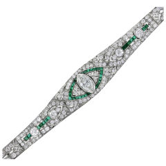 Antique Art Deco Diamond and Emerald Geometric Bracelet