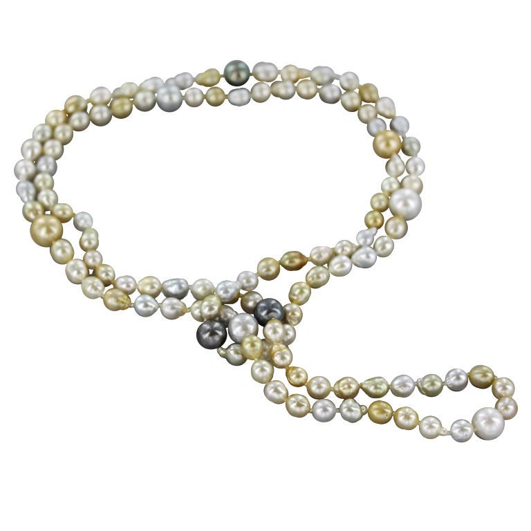 Multi-Colored South Sea Pearl Rope Necklace For Sale