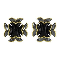 ANGELA CUMMINGS Gold Black Jade 
Hematite Earrings