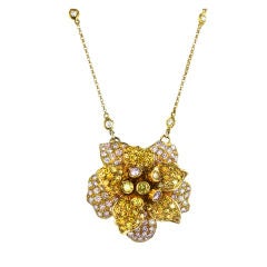 Pink and Yellow Diamond Drop Flower Necklace