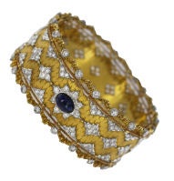 BUCCELLATI  60's Diamond and Sapphire Wide Cuff Bracelet