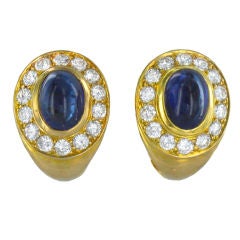 CARTIER Diamond & Cabochon Sapphire Gold Clip Earrings