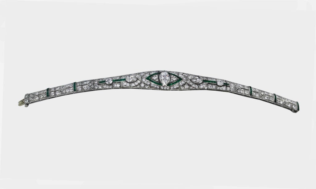 Art Deco Diamond and Emerald Geometric Bracelet