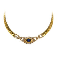 Vintage CARTIER Diamond Cabochon Sapphire Gold Necklace