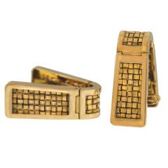 Unusual Mid-Century 18K Woven Gold Pyramid "Locking" Cuff Links