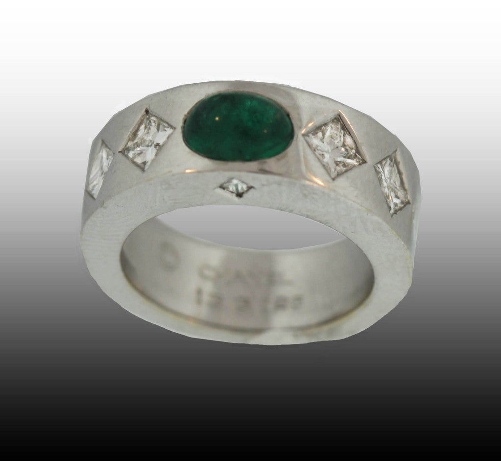 CHANEL Cabochon Emerald and Diamond Ring