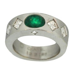 CHANEL Cabochon Emerald and Diamond Ring
