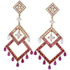 BOUCHERON  Fabulous Diamond Ruby Sapphire Chandelier Earrings