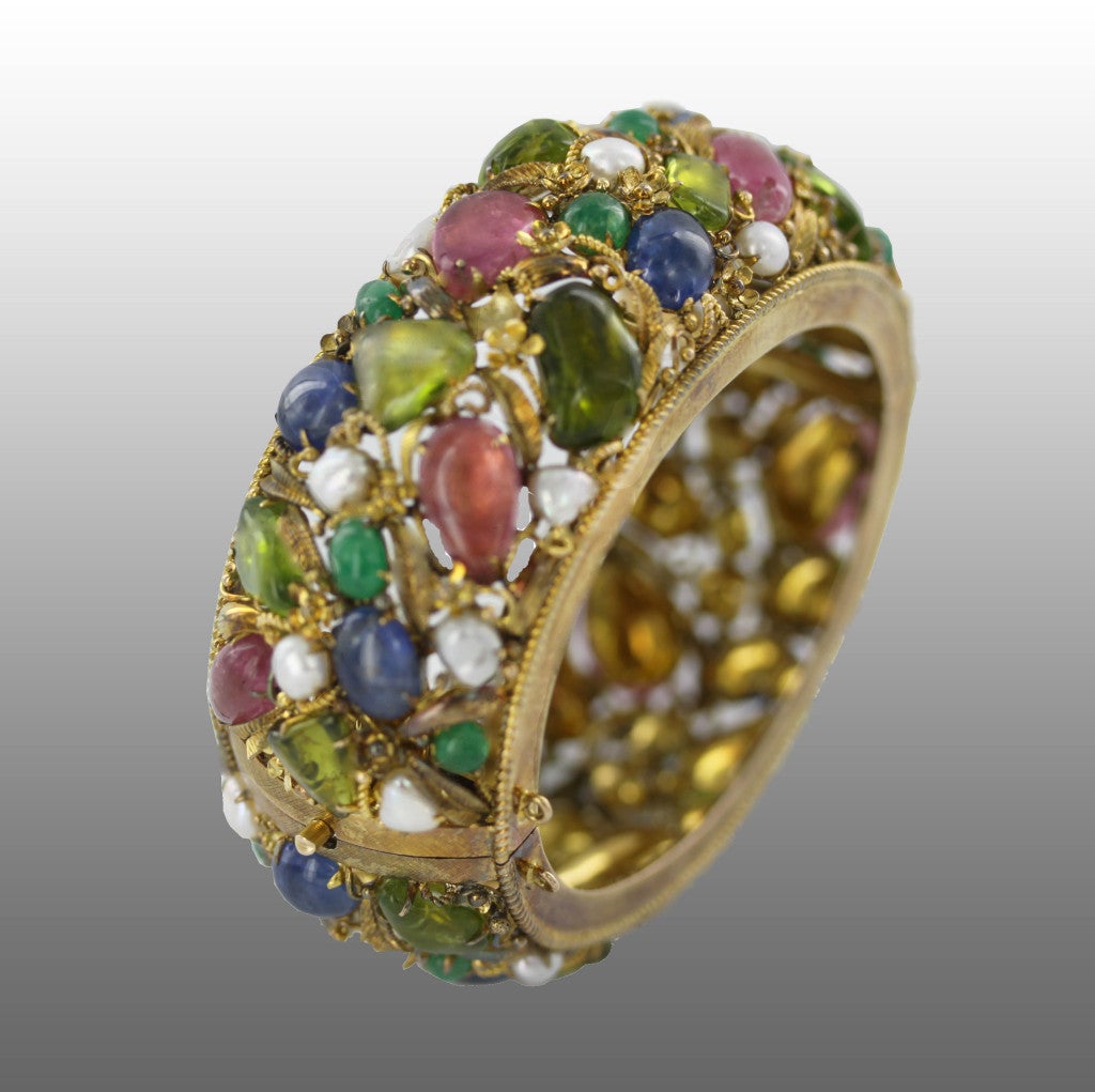 Dramatic Sixties WideTutti Frutti Gemstone Cuff Bracelet