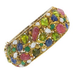 Dramatic Sixties WideTutti Frutti Gemstone Cuff Bracelet