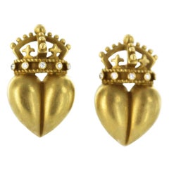 BARRY KIESELSTEIN- CORD Crown Heart  Diamond Clip Earrings