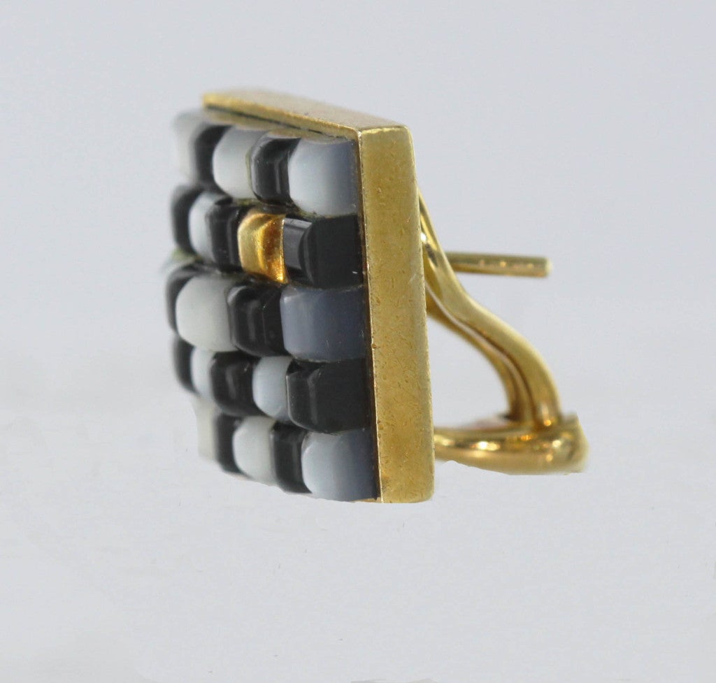 ANGELA CUMMINGS Mother of Pearl & Onyx Checkerboard Earrings