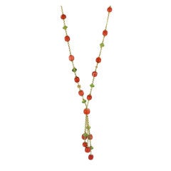 Contemporary Coral Peridot Tassel Necklace
