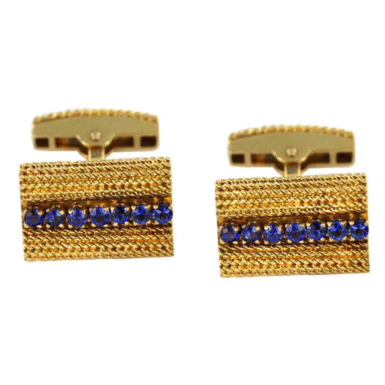 TIFFANY & CO. Gold and Sapphire Cufflinks For Sale