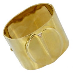 Stunning Seventies Wide Gold Cuff Bracelet with Diamond