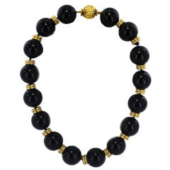 VERDURA  Black Jade Gold Bead Necklace