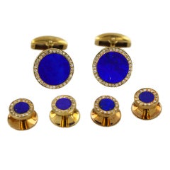 ASPREY Diamond and Lapis Lazuli Cufflink and Stud Set