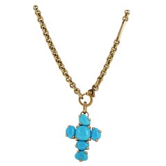 POMELLATO Double Sided Turquoise & Rock Crystal Cross on Chain