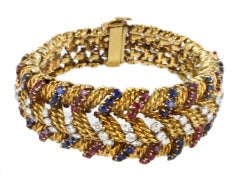 VERGER Diamond, Ruby & Sapphire Wide Cuff Bracelet