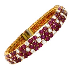 Three-Row Ruby and Diamond Gold Bracelet