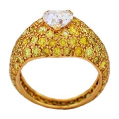 Vintage BOUCHERON Canary Diamond and White Heart Shaped Diamond Ring