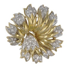 SCHLUMBERGER Gold and Diamond Flower Brooch