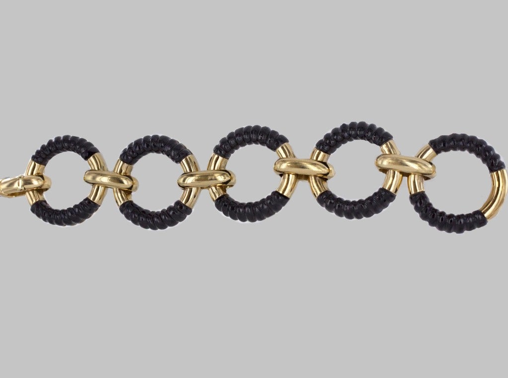 Women's French Onyx & Gold Circle Link Bracelet