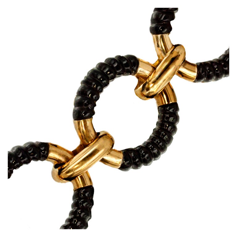 French Onyx & Gold Circle Link Bracelet