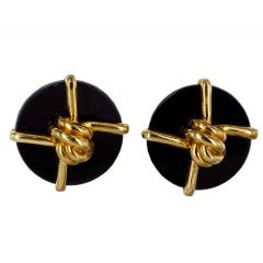 CARTIER ALDO CIPPULO Gold and Onyx Clip Earrings