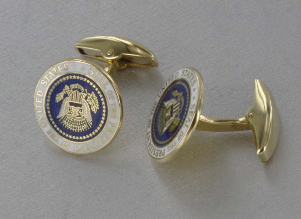Rare DEAKIN & FRANCIS Enameled U. S. Presidential Seal Cufflinks