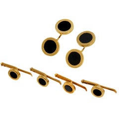 TIFFANY & CO Gold & Onyx Cufflinks & Stud Set