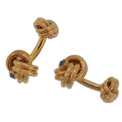 Classic Cabochon Sapphire  Gold Knot Cufflinks