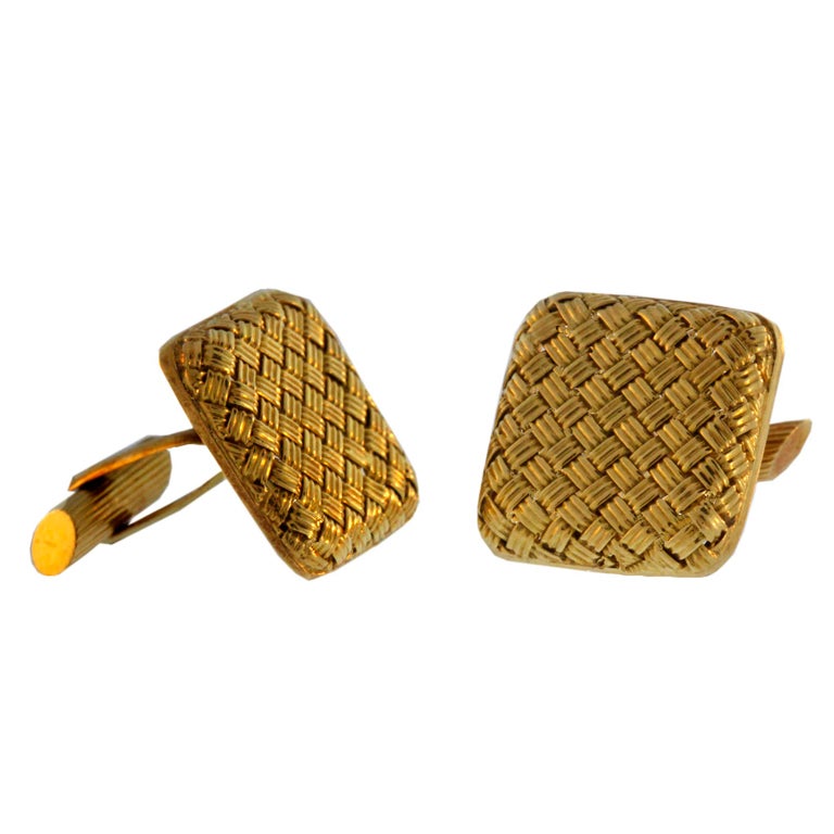 1950's Italian Woven Gold Square Cufflinks For Sale