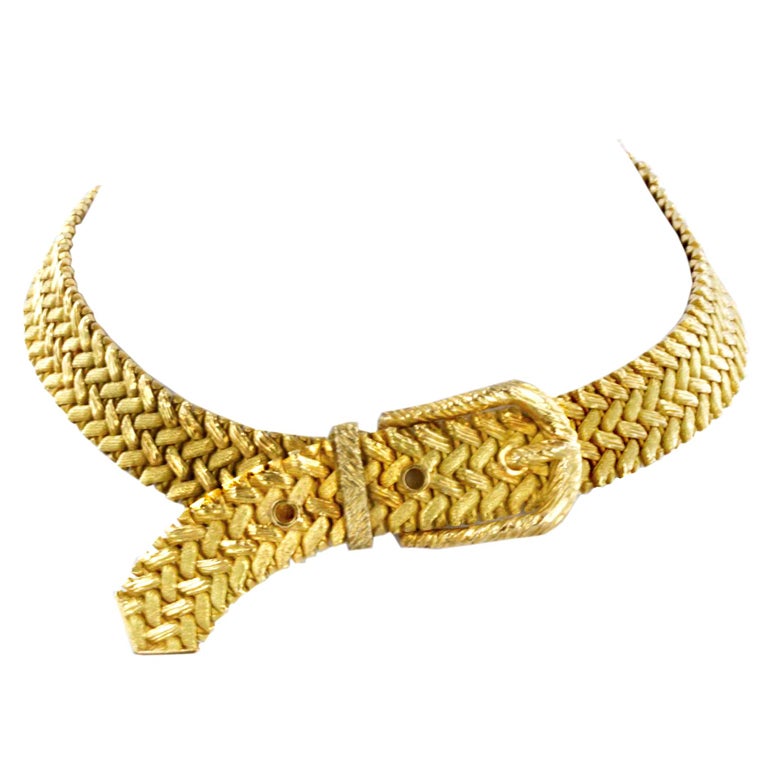 HERMES Rare Woven  Gold Buckle Necklace For Sale