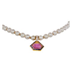 BULGARI Pearl Necklace with Diamonds, Sapphires 
Tourmaline