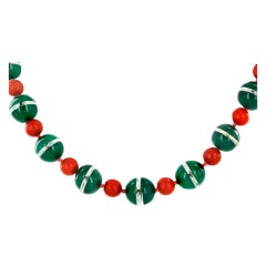 Chalcedony, Coral and Rock Crystal Beaded Necklace