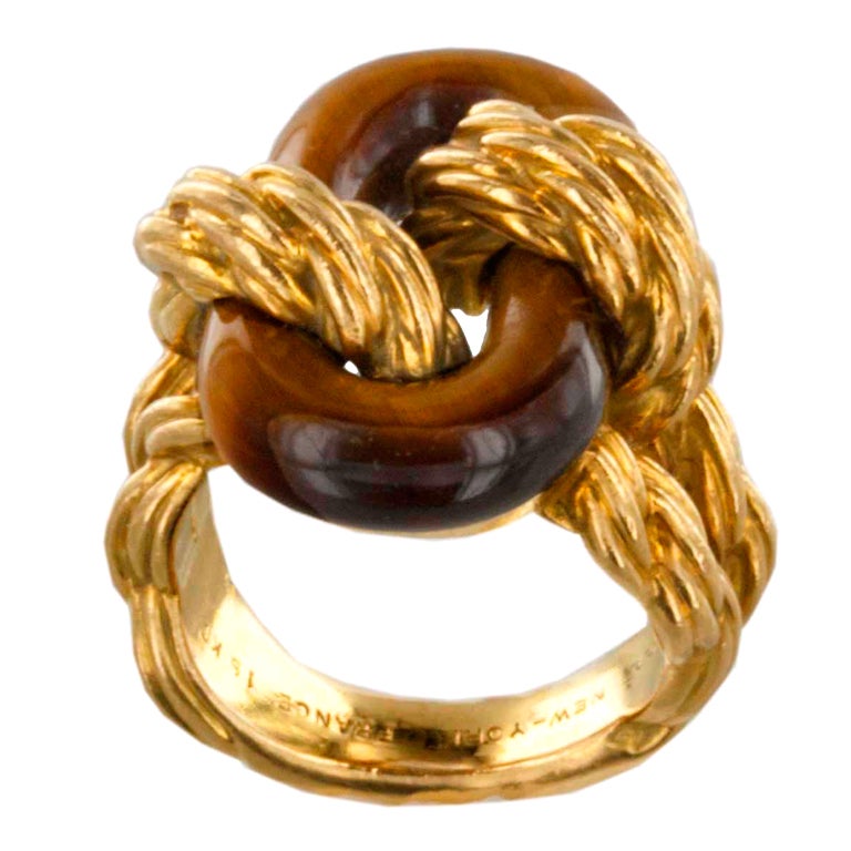 Van Cleef & Arpels Tigers Eye and 18K Woven Gold Ring For Sale