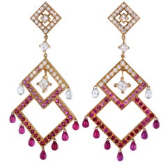 BOUCHERON Fabulous Diamond Ruby Sapphire Chandelier Earrings