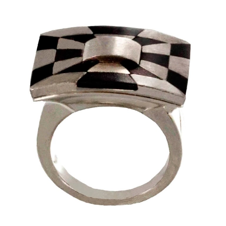 ALESSANDRO  MENDINI for TANNLER Platinum & Onyx  Ring For Sale