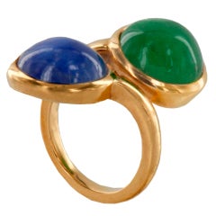 DAVID WEBB Cabochon Emerald & Sapphire Gold Ring
