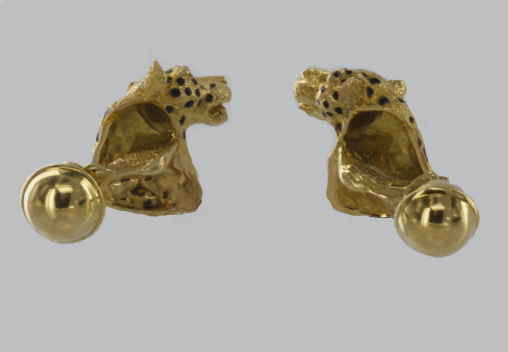 TiFFANY & CO. Enamel and Emerald Leopard Cufflinks