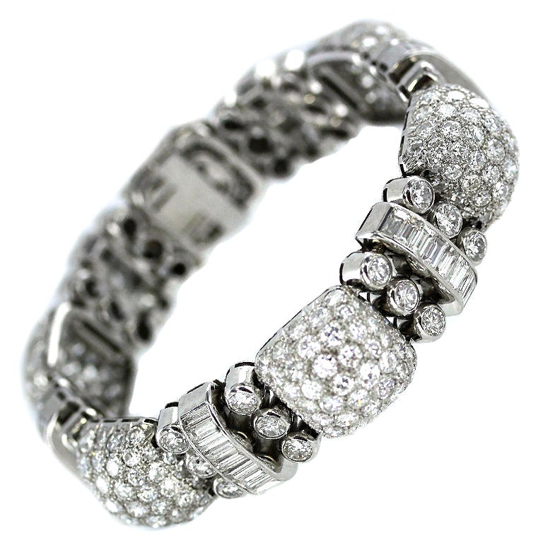 Glamorous Forties Platinum and Diamond Bracelet For Sale