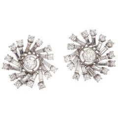 Mixed Cut Diamond & Platinum Starburst Clip-On Earrings