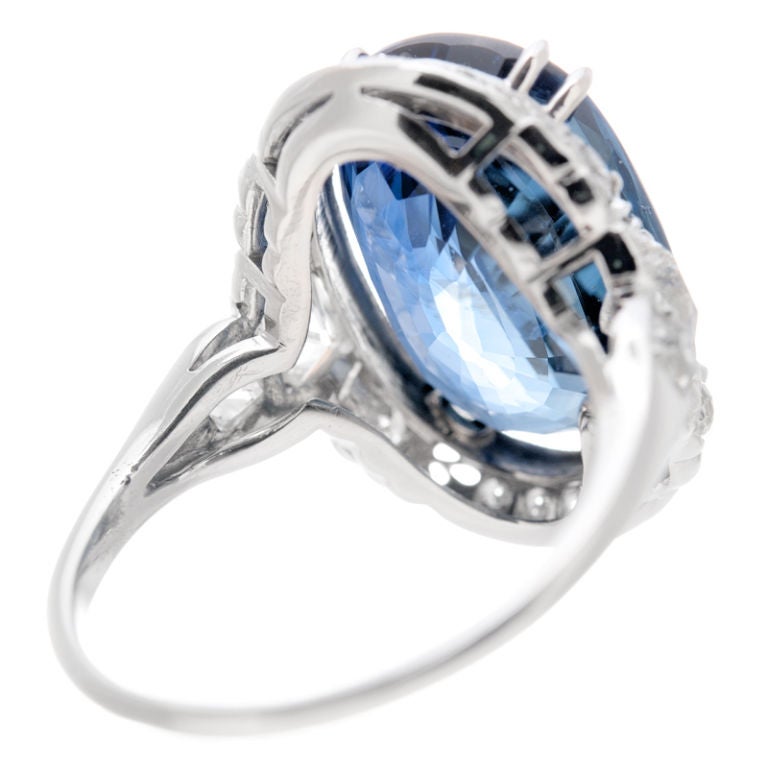 Art Deco Blue Sapphire Diamond Platinum Ring In Excellent Condition In Carmel-by-the-Sea, CA