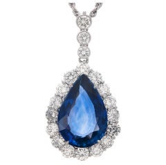 Blue Sapphire, Diamond 
Platinum Drop Pendant